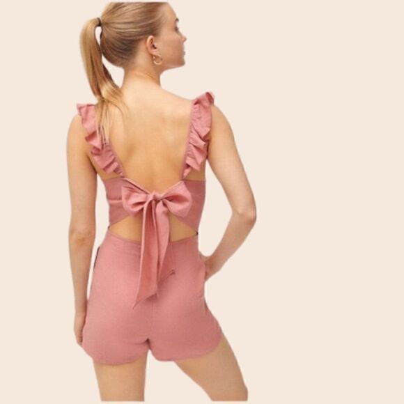 Urban Outfitters Rose Pink Kai Ruffle Tie-Back Romper Size 4 - Picture 3 of 14